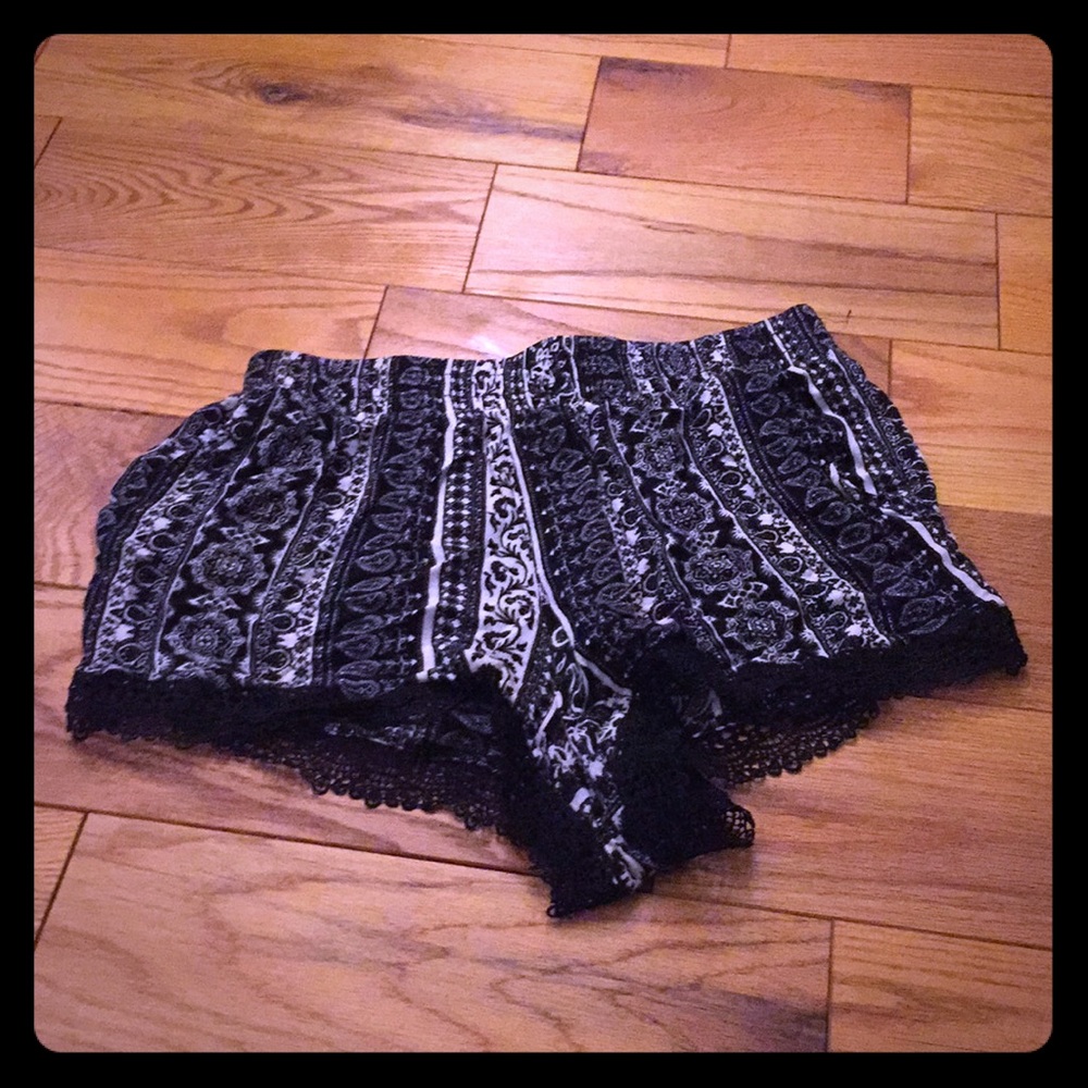 Black and white printed shorts.